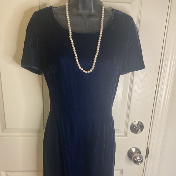 Vintage Y2K Ann Taylor Midnight Blue VELVET DRESS 12 - Picture 1 of 10